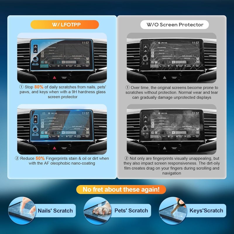 LFOTPP For 2026 Honda Ridgeline Screen Protector - 2024~2025 2026 Ridgeline (Sport/RTL/RTL-E/Black Edition) 9 inch Touchscreen [ClarityHD+] Ridgeline Accessories Anti Fingerprint 9H Hardness Tempered Glass* - Image 2